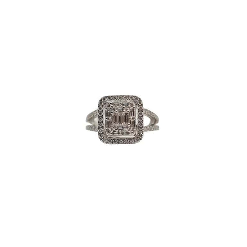 Bague 53 Bague or blanc sertie de diamants ronds et baguettes 58 Facettes