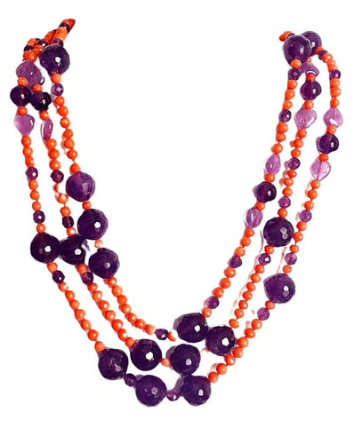 Collier Grand collier sautoir corail ancien méditerranéen et perles d'améthyste 58 Facettes