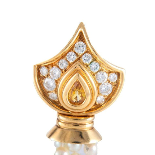 Boucles d'oreilles Boucles d'oreille citrine diamants et perles pendantes 58 Facettes
