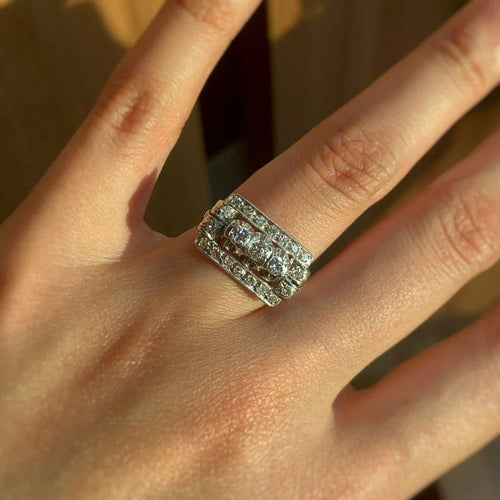 Bague 50 Bague Art déco en platine 850‰ et diamants 58 Facettes 240305R