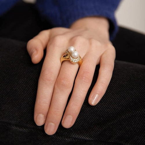 Bague 54 / Jaune / Or 750 Bague Toi et Moi perles et Diamants 58 Facettes 130160R