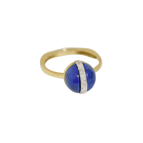 Bague 55 Bague vintage en or jaune 14K avec lapis-lazuli et diamants 58 Facettes 2372
