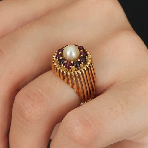 Bague 51 Bague Perle et Grenats 58 Facettes