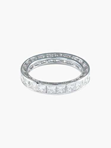 Bague 54 Alliance tour complet en or blanc et diamants taille princesse 58 Facettes 403 50008