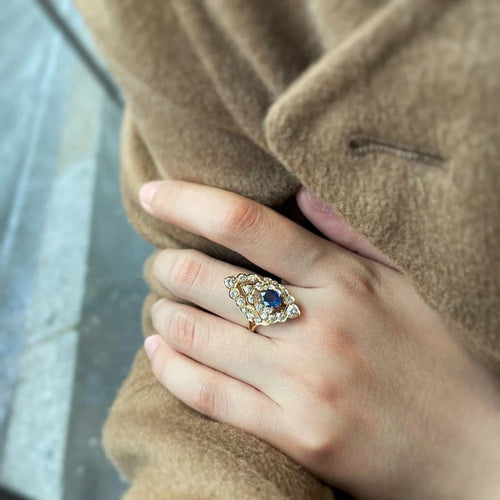 Bague 54 Bague or jaune saphir diamant 58 Facettes 240033SP