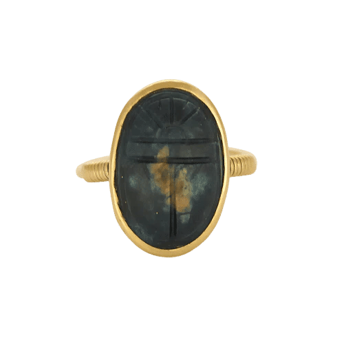 Bague 52 Bague scarabée cabochon en or jaune 18k et pierre dure décorative 58 Facettes DADB-11