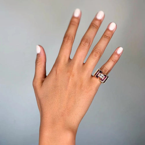 Bague 45 Bague TANK - Or, Platine, Diamants et Rubis 58 Facettes 250224R
