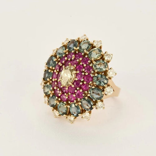 Bague 51 Bague fleur en or rose 18k et diamant brun, saphirs, diamants 58 Facettes N2975