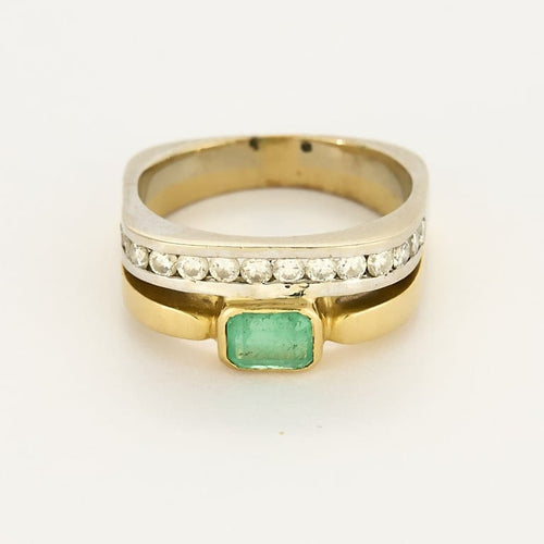 Bague 55.5 Bague en or jaune, or blanc, diamants et émeraude 58 Facettes MON1250