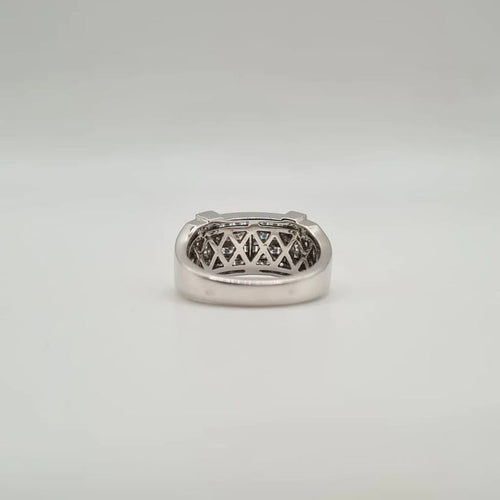Bague 54.5 Bague or blanc 18 carats sertie de 3 rangées de diamants 58 Facettes