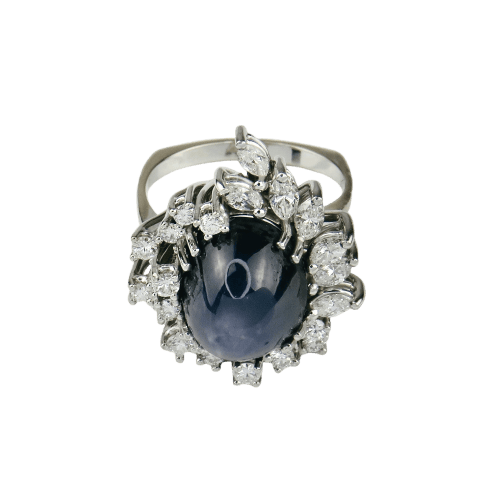 Bague 53.5 Bague en or blanc 750 avec saphir étoilé 15 ct et diamants 58 Facettes 1864