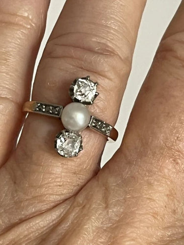 Bague 50 Bague Or Jaune Platine Perle Diamants 58 Facettes 5032