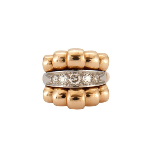 Bague 40 Bague Or Jaune Godronné Diamants 58 Facettes LOT 4081