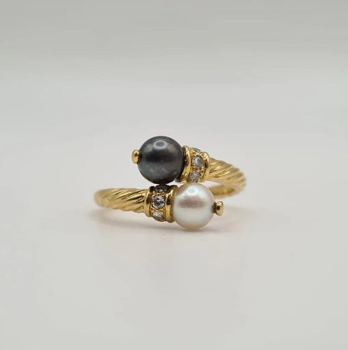 Bague 54 Bague or jaune perles de culture et diamants 58 Facettes