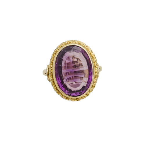 Bague 67 Bague vintage en or jaune 14K avec améthyste ovale 10 ct 58 Facettes 3135