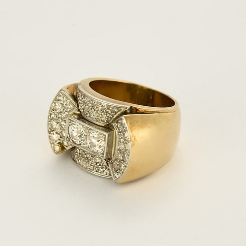 Bague 52 Bague Tank en or jaune, or blanc et diamants 58 Facettes B250700