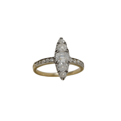 Bague 54 Bague navette édouardienne - Bague en or jaune 585 et diamants 58 Facettes 2919