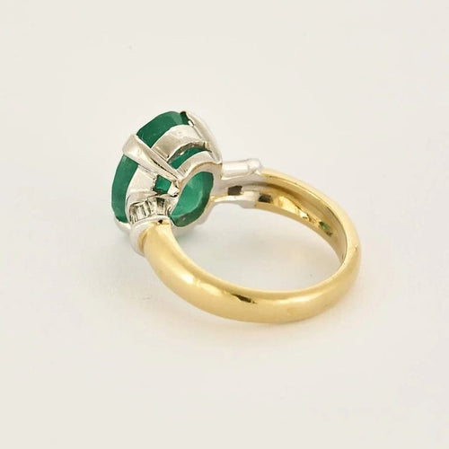 Bague 56 Bague - Bague godronnée en or jaune et blanc 18k, émeraude et diamants 58 Facettes LJ24-1