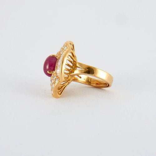 Bague 45 Bague - Rubis cabochon en or jaune 18k et diamants 58 Facettes ALGU21