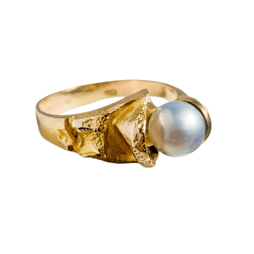 Bague 60 Lapponia - Bague en or jaune 14 carats avec perle grise 58 Facettes 2896