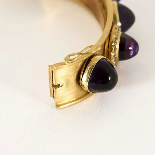 Bracelet Bracelet jonc rigide en or jaune 18k, améthystes et diamants 58 Facettes PL05
