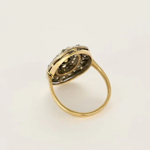 Bague 58.5 Bague à chaton ovale, or blanc et or jaune, diamants jaune et blanc 58 Facettes 58FC105