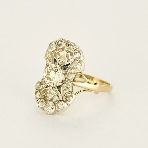 Bague 56 Bague ajourée volutes en or jaune 18k et argent, diamants et saphirs 58 Facettes LJBAV2