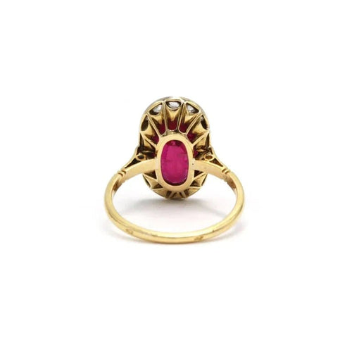 Bague 54 Bague Art déco en or bicolore 750, rubis synthétique et diamants 58 Facettes 260044R