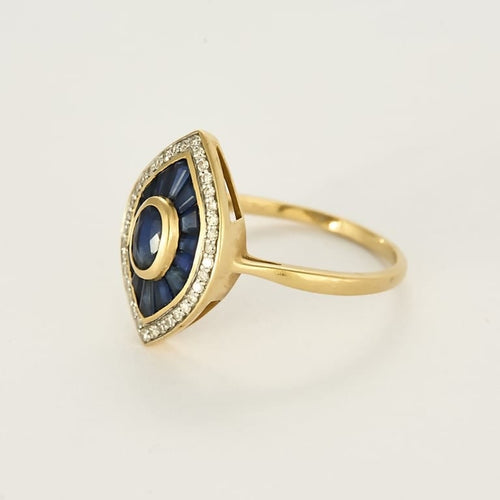 Bague 62 Bague navette en or jaune, diamants et saphirs calibrés 58 Facettes 58FC116
