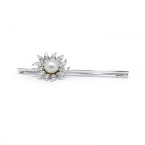 Broche Broche fleur- Or, platine, perle et diamants 58 Facettes 200068R