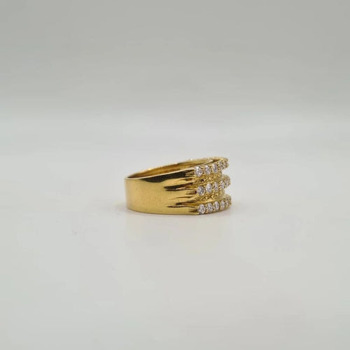 Bague 54 Bague or jaune 18 carats sertie de 3 rangées de diamants 58 Facettes