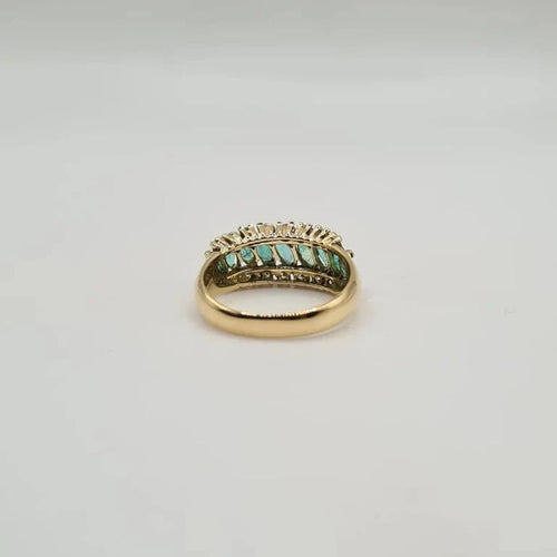 Bague 54 Bague or jaune 18 carats sertie d’émeraudes navettes et diamants naturels 58 Facettes