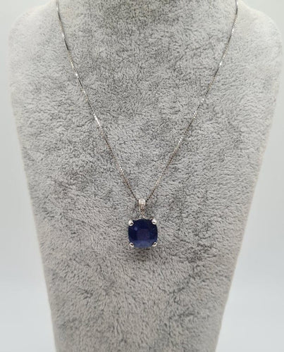 Collier Collier or blanc serti d’un saphir ceylon et diamants 58 Facettes