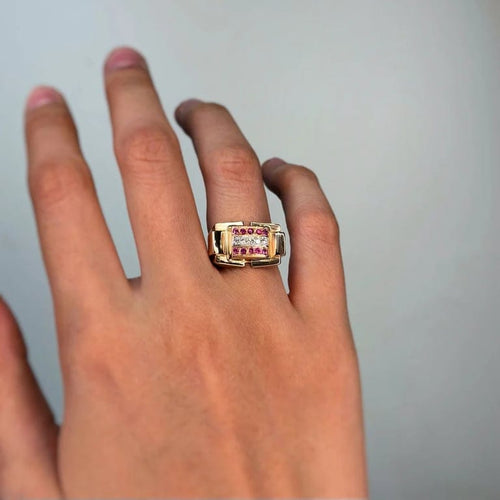 Bague 52 Bague Tank - Or rose, Diamants & Rubis 58 Facettes 250322R