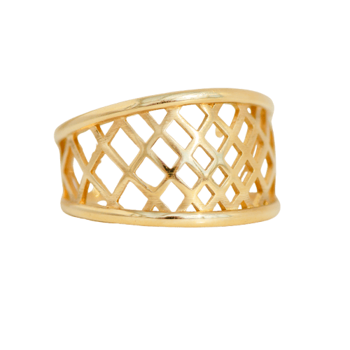 Bague 54.5 Bague vintage ajourée en or jaune 18 carats (750) 58 Facettes