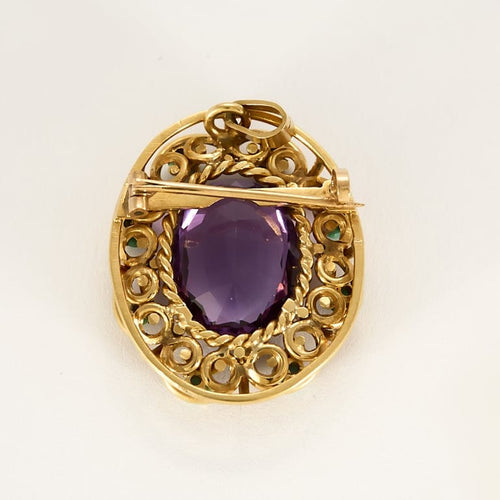 Pendentif Broche pouvant former Pendentif en Or jaune, améthyste et pierres décoratives de couleurs 58 Facettes ROM1768