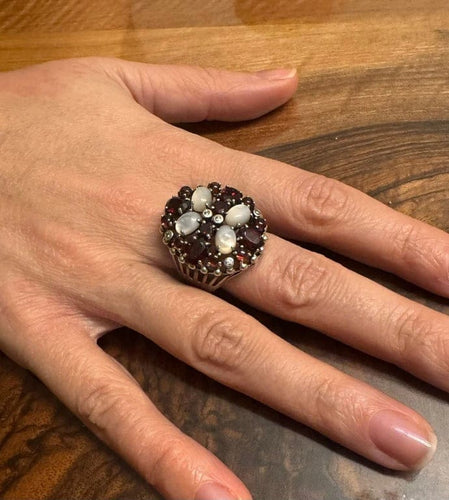 Bague 63 Bague Argent, Nacre Et Grenats 58 Facettes