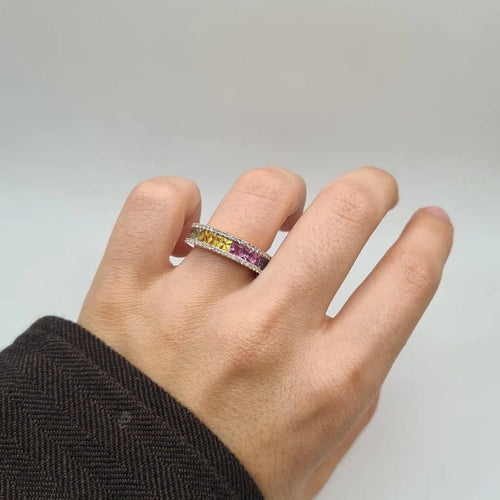 Bague 53 Bague or rose sertie de saphirs multi-couleurs et diamants naturels 58 Facettes