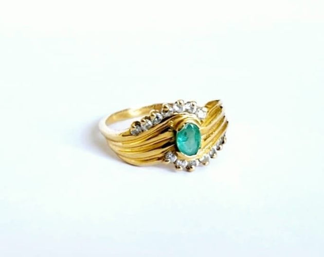 Bague 54 Bague bandeau émeraude et diamants en or jaune 18k 58 Facettes