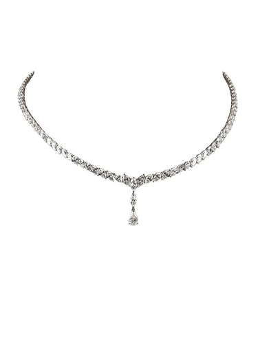 Collier Collier tennis centre marquise or blanc 58 Facettes N321