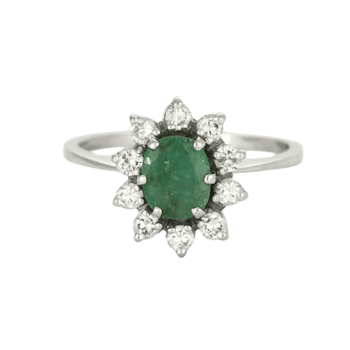 Bague 57 Bague marguerite en or gris, émeraude et diamants 58 Facettes GU88