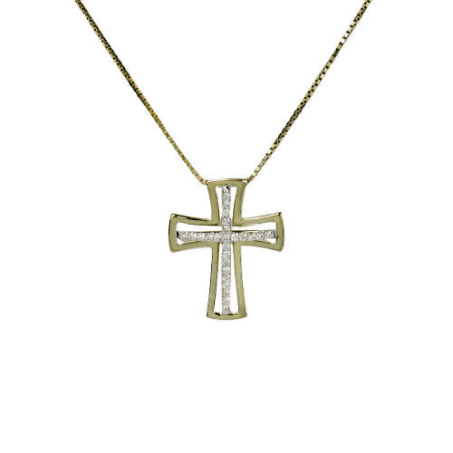Pendentif Pendentif croix - Pendentif en or jaune 14 carats et diamants 58 Facettes 2459