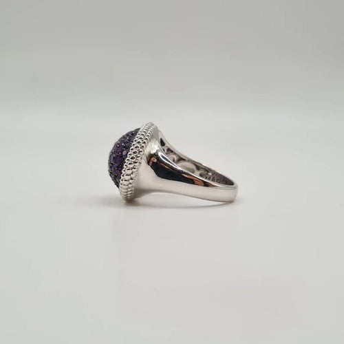 Bague 55 Bague or blanc sertie d'améthystes 58 Facettes