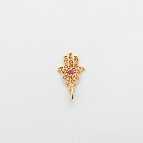 Pendentif Pendentif main de Fatma or jaune Rubis 58 Facettes
