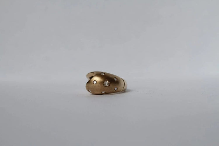 Bague 54 Bague rétro en or jaune 14k et diamants ronds, diamant Trillion 58 Facettes