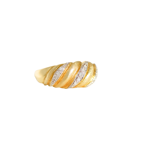 Bague 58 Bague vague vintage en or jaune 14 carats et diamants 58 Facettes