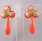 Boucles d'oreilles BOUCLES d'OREILLES CORAIL MEDITERRANEEN 3 CABOCHONS et 1 POIRE PENDANTE 58 Facettes