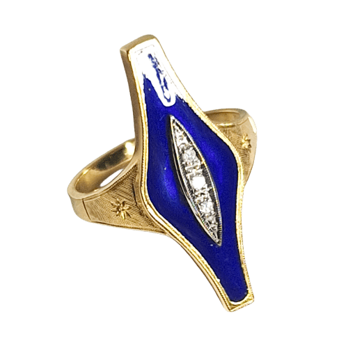 Bague 53 Bague en or 18 carats avec émaille, taille 53 58 Facettes 2791
