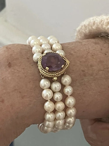 Bracelet Bracelet 3 rangs Perles Fermoir Or Jaune Améthyste 58 Facettes 5462