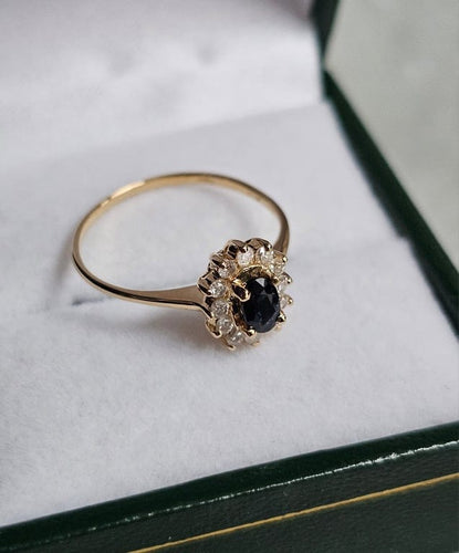 Bague 52 Bague marguerite vintage en or jaune 18 carats, saphir et diamants 58 Facettes 704